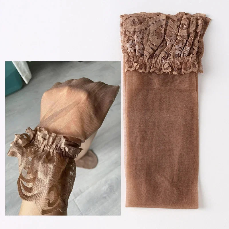 Bas en dentelle sexy, chaussettes hautes transparentes, cuisses hautes, longues, bas avec bas antidérapant, érotiques