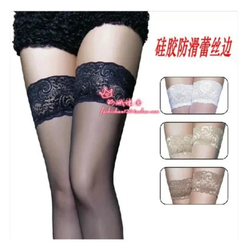 Bas en dentelle sexy, chaussettes hautes transparentes, cuisses hautes, longues, bas avec bas antidérapant, érotiques